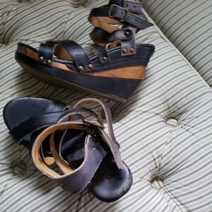 Women's Deep Navy, Wrap Around the Ankle, 4 Inch, Wedge Sandals